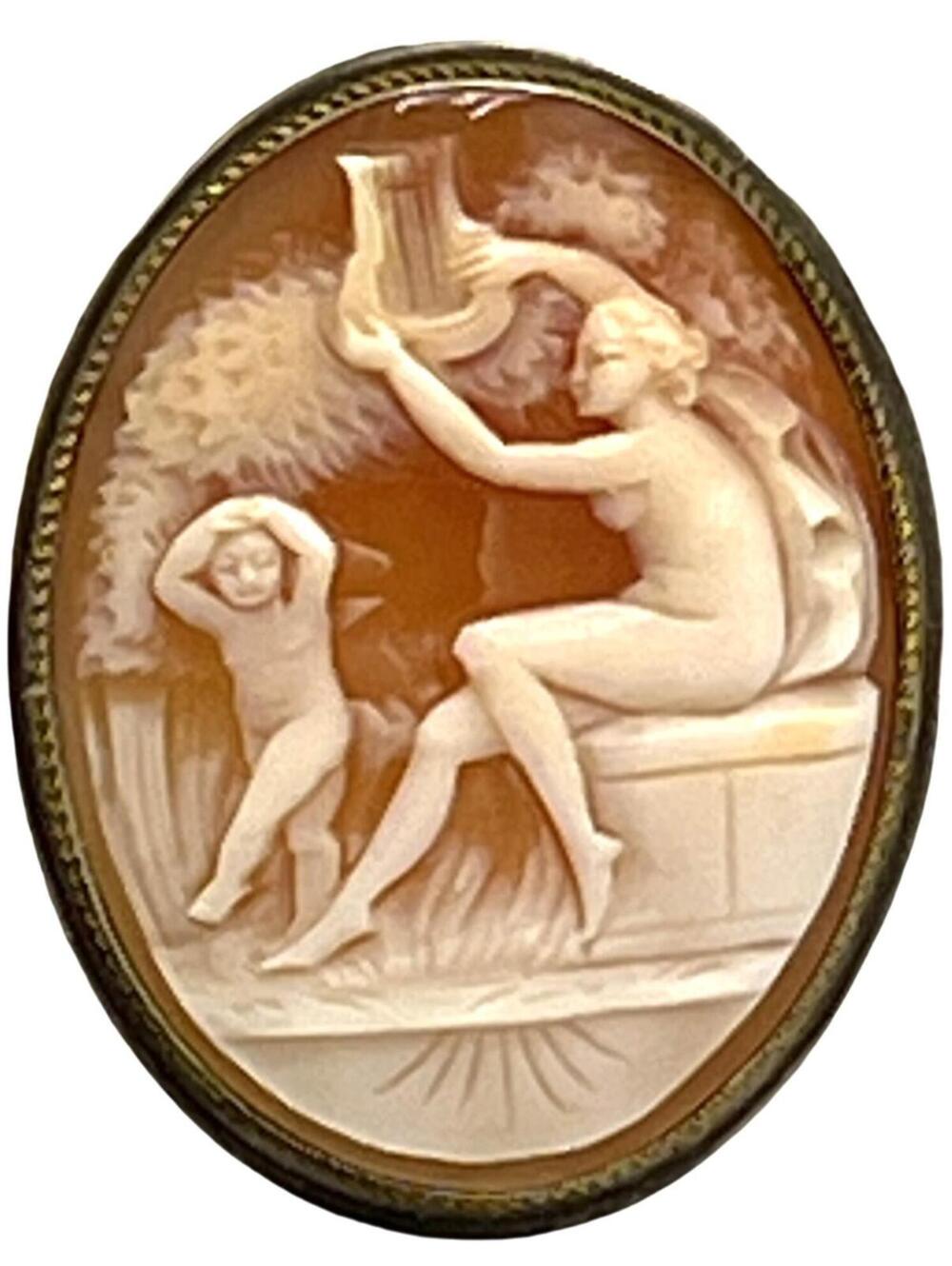 Camexco Italy 800 Silver Carved Shell Cameo Pendant / Brooch